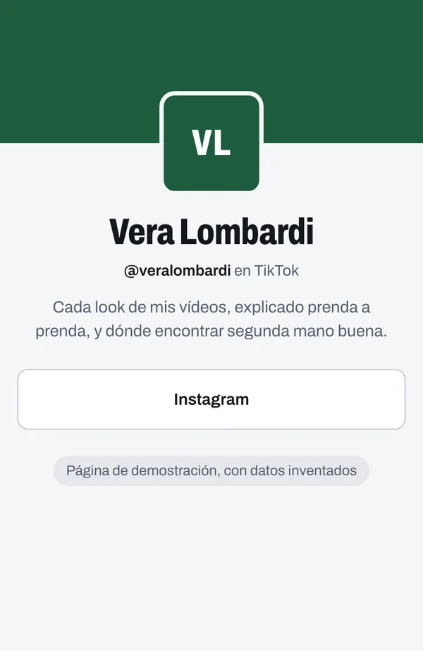 La landing de otra creadora en el móvil, en otro color, sin el enlace a la suscripción